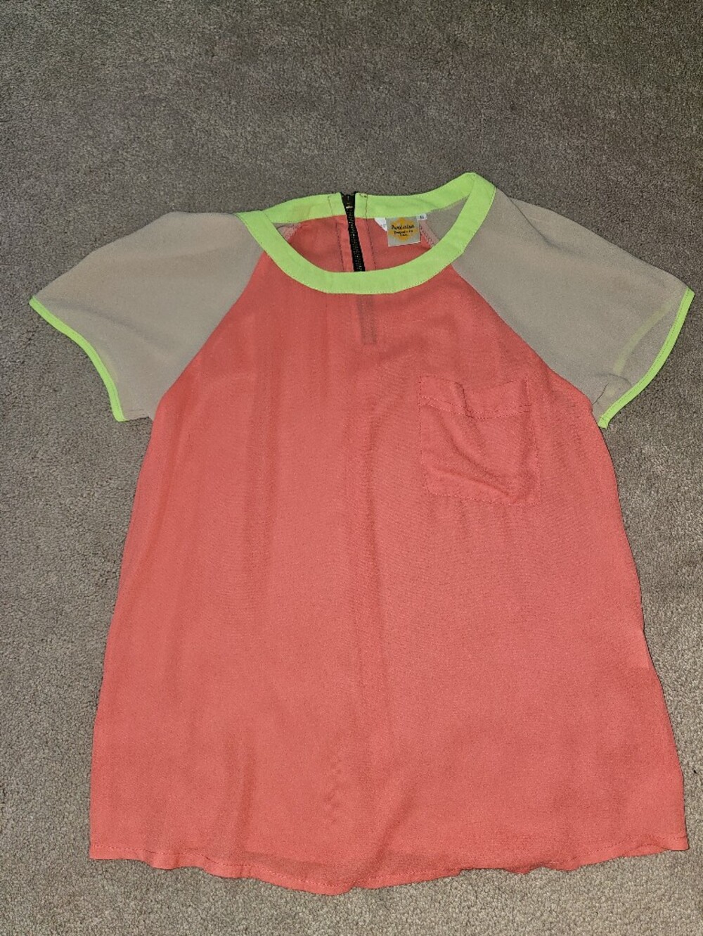 Coral and Neon Green Short Sleeve Top